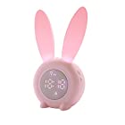 JYPS かわいいウサギの目覚まし時計シリコンナイトライト、女性と子供、ナイトライトと睡眠のタイミング、6つの着信音、温度表示、タッチコントロール、内蔵2000mAhバッテリー (ピンク)