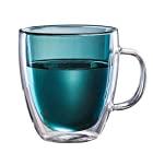 【morning place】 ダブルウォール グラス タンブラー カラー マグカップ 二重構造 耐熱 カップ 450ml… (グリーン)