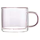 ステンドグラス コーヒーカップ 二重ガラスカップ マグカップ 耐熱2層手吹き製作グラス かわいいレトロデザイン グラス カラーグラス コップ 耐熱ガラス (ピンク)