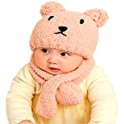 [ミャオッティ] ベビーニット帽子 マフラー 2点セット くま 赤ちゃん 新生児 冬 耳付き 防寒対策 0～2歳 フリーサイズ (ピンク)