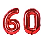60歳誕生日 風船 巨大な誕生日バルーン「6」＆「0」赤い数字風船パーティーお祝いの飾り付け (赤, 數字60)