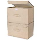 DIMJ 収納ボックス 収納ケース ふた付き 折り畳み 防塵 大容量 綿麻 衣類 おもちゃん 書類 2点セット (ベージュ)