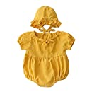 Rima ベビー服 夏 半袖 ロンパース 赤ちゃん服 ボディースーツ 肌着 パジャマ ルームウェア 女の子 綿 帽子付き かわいい 通気 柔らかい 撮影 黄色 90cm 18-24ヶ月