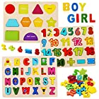 木製アルファベットパズル、木製数字学習ボード形状学習おもちゃ、2?6歳の子供向けの就学前教育に適しています、モンテッソーリパズルゲームの男の子と女の子へのギフト