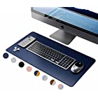 デスクマットマウスパッド 大型 事務机 PUレザー パソコンマット オフィス/ゲーム用 テーブルマット(ネイビーブルー，45cm*90cm）