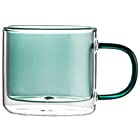 ステンドグラス コーヒーカップ 二重ガラスカップ マグカップ 耐熱2層手吹き製作グラス かわいいレトロデザイン グラス カラーグラス コップ 耐熱ガラス (グリーン)