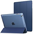 iPad 2/ iPad 3/ iPad 4 ケース - ATiC Apple iPad 2/3/4 第二世代 第三世代 第四世代タブレット用半透明 PC + PUレザー 三つ折スタンドケース navy blue