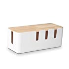 Baskiss 電源タップ & ケーブルボックス テーブルタップ収納ボックス 天然木&樹脂製 ホワイト