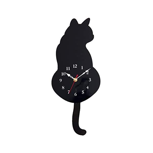 Goodsland しっぽが動く ねこ 振り子時計 おしゃれ 時計 壁掛け 動物 猫 木製 クロック 可愛い かわいい Gd Hurikotk Bk