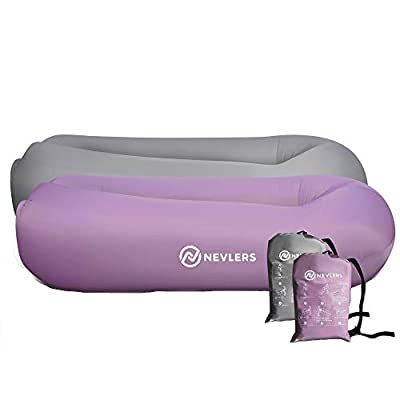 Nevlers インフレータブルラウンジャー サイドポケットとお揃いのトラベルバッグ付き 2パック ラベンダーグレー 防水で持ち運び可能 ビーチ 公園 プール キャンプ用品として便利