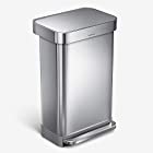 simplehuman レクタンギュラーステップダストボックス ライナーポケット付 45L シルバー CW2024