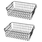 山善 ワイヤー バスケット 幅37×奥行26×高さ12cm 浅型タイプ 積み重ねOK ブラック 2個組 RWB-321(BK)*2