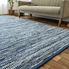 サヤンサヤン 洗える 手織り ラグマット デニムラグ 190x190 2畳 ブルー 平織り インド
