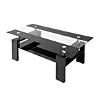 (OSJ)ガラステーブル コーヒーテーブル 幅88cm 強化ガラス天板 (ブラック＆クリア天板+ブラック脚)