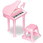 RiZKiZ グランドピアノ 【ピンク】 ミニピアノ 知育玩具 3歳 キッズ用ピアノ 子供用 楽器 おもちゃ 子供用 マイク イス付き 録音 多機能 再生