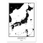 ミニマルマップ 日本地図 シンプル で おしゃれ な インテリア 学習 マップ (A3 フレームなし, ブラック)