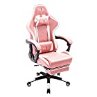 RAKU ゲーミングチェア オットマン付き 振動機能 オフィスチェア ゲーム用座椅子 ハイバックチェア 肘掛け 可動式アームレスト gaming chair (ピンク（タイプ3）)