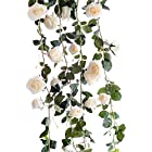 Kugusa バラ ガーランド 造花 シルク フラワー 装飾 インテリア スワッグ パーティー (白・ホワイト)