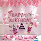誕生日 飾り付け バルーン 風船 ハッピー バースデー HAPPY BIRTHDAY アルミバルーン 豪華81点セット プリンセス パーティー 飾り かわいい ピンク　空気入れ付き