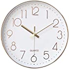 AZBEE 壁掛け時計 クォーツ時計 アナログ 連続秒針 静音 インテリア 北欧風 シンプル おしゃれ (ローズゴールド)