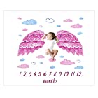 [M.Rodriguez] 寝相アート おくるみ ブランケット 月齢フォト マイルストーン ベビー毛布 出産祝い 赤ちゃん 新生児 (天使の羽(ピンク))