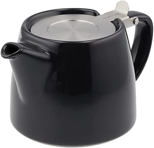フォーライフ(FOR LIFE) ティーポット 陶器 530ml 3杯用 茶こし付き 食洗機対応 蓋が落ちない 片手で注げる ブラック 黒 スタンプティーポット 309Bkg