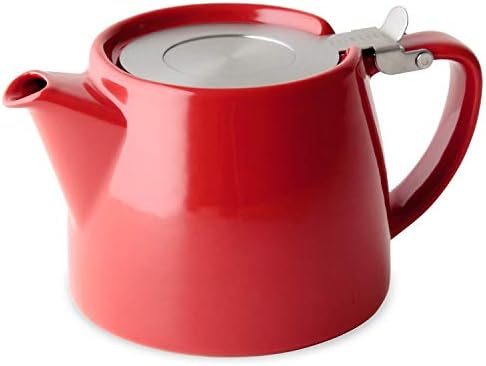 フォーライフ(FOR LIFE) ティーポット 陶器 530ml 3杯用 茶こし付き 食洗機対応 蓋が落ちない 片手で注げる レッド 赤 スタンプティーポット 309Red