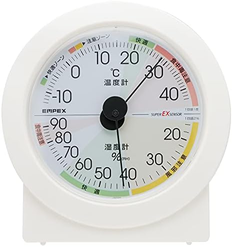 エンペックス気象計 温度湿度計 高精度ユニバーサルデザイン 置き用 日本製 ホワイト EX-2831 17.5x14.2x5.3cm
