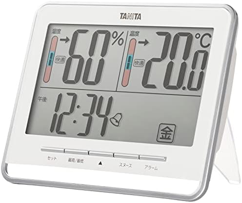 タニタ 時計 デジタル 大画面 ホワイト 温度 湿度 快適レベル 表示 カレンダー アラーム スヌーズ 機能 置き時計 掛け時計 両用 TT-538 WH