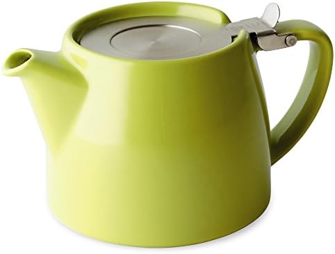 フォーライフ(FOR LIFE) ティーポット 陶器 530ml 3杯用 茶こし付き 食洗機対応 蓋が落ちない 片手で注げる ライム 緑 スタンプティーポット 309Lme