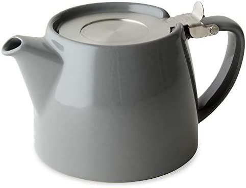 フォーライフ(FOR LIFE) ティーポット 陶器 530ml 3杯用 茶こし付き 食洗機対応 蓋が落ちない 片手で注げる グレー スタンプティーポット 309Gry