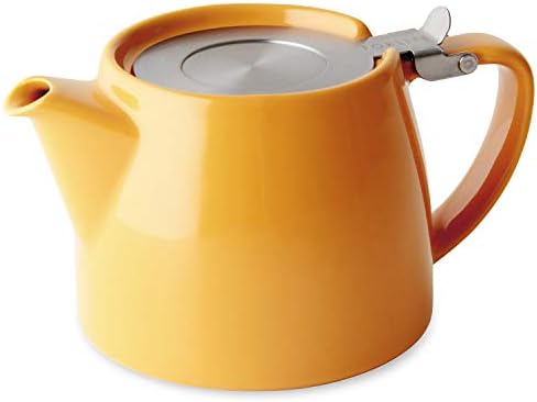 フォーライフ(FOR LIFE) ティーポット 陶器 530ml 3杯用 茶こし付き 食洗機対応 蓋が落ちない 片手で注げる マンダリンオレンジ スタンプティーポット 309Mnd