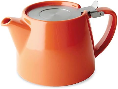フォーライフ(FOR LIFE) ティーポット 陶器 530ml 3杯用 茶こし付き 食洗機対応 蓋が落ちない 片手で注げる キャロットオレンジ スタンプティーポット 309Car