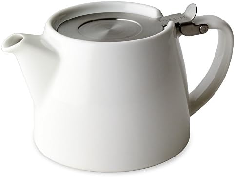 フォーライフ(FOR LIFE) ティーポット 陶器 白 530ml 3杯用 茶こし付き 食洗機対応 蓋が落ちない 片手で注げる ホワイト スタンプティーポット 309Wht