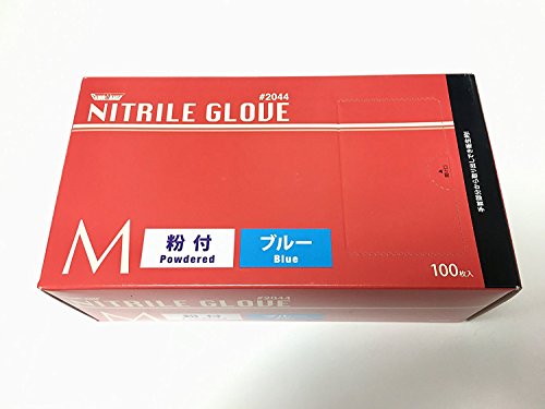 川西工業 ニトリル 極薄手袋 粉付 100枚入 #2044 ブルー M