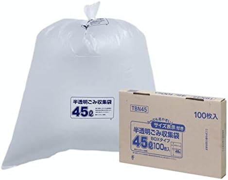 ジャパックス ゴミ袋 容量表示入 白半透明 45L 横65cm×縦80cm厚さ0.02mm 収納に便利な ボックスタイプの ポリ袋 TBN-45 100枚入り