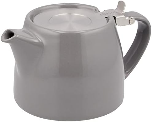 フォーライフ(FOR LIFE) ティーポット 陶器 400ml 2杯用 茶こし付き 食洗機対応 蓋が落ちない 片手で注げる グレー ミニスタンプティーポット 509Gry