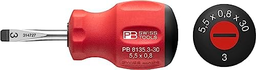 PB SWISS TOOLS ピービースイスツールズ スイスグリップ スタビーマイナスドライバー 刃先厚0.8X刃先幅5.5mm 全長80mm 8135.3-30