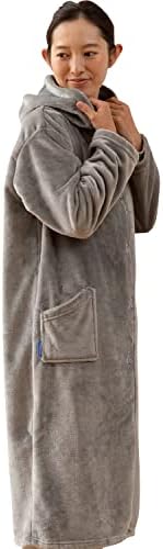 AQUA (アクア) 着る毛布 かいまき 男女兼用 冬 あったか フード付き Mサイズ (着丈:約110cm) グレー mofua (モフア) プレミアムマイクロファイバー ルームウェア モフモフ ふわふわ レディース メンズ 静電気対策強化 (旧社名: