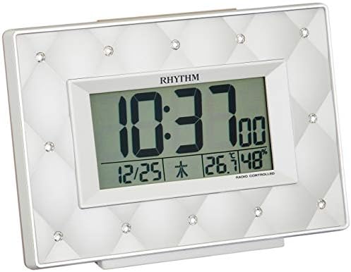 リズム(RHYTHM) 目覚まし時計 電波時計 デジタル クリスタル 飾り ベージュ パール 9.9×13.9×5.1cm フィットウェーブアビスコ 8RZ167SR38