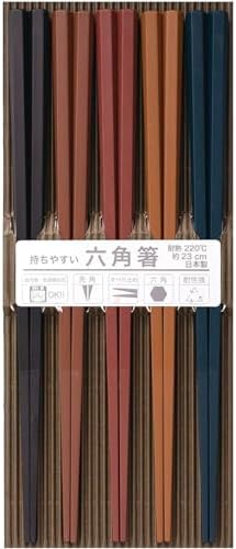 サンライフ 箸 彩り 六角PBT箸 日本製 食洗機対応 23cm 5膳セット