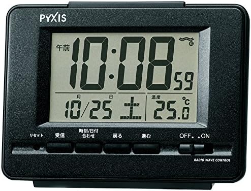 セイコー クロック 目覚まし時計 電波 デジタル カレンダー 温度 表示 PYXIS ピクシス 黒 メタリック NR535K SEIKO