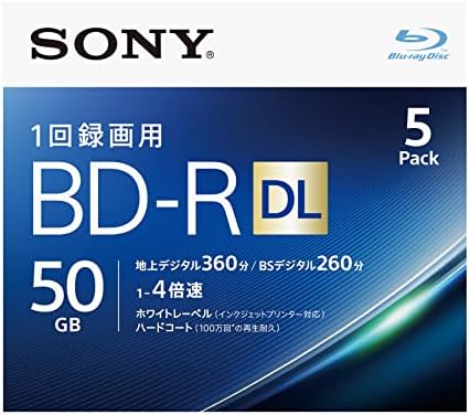 ソニー ブルーレイディスク BD-R DL 50GB (1枚あたり地デジ約6時間) 1回録画用 5枚入り 4倍速ダビング対応 ケース付属 5BNR2VJPS4