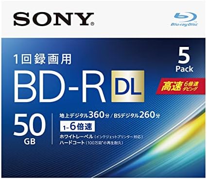ソニー ブルーレイディスク BD-R DL 50GB (1枚あたり地デジ約6時間) 1回録画用 5枚入り 6倍速ダビング対応 ケース付属 5BNR2VJPS6