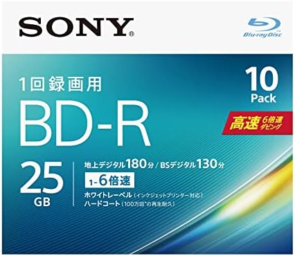 ソニー ブルーレイディスク BD-R 25GB (1枚あたり地デジ約3時間) 1回録画用 10枚入り 6倍速ダビング対応 ケース無し 10BNR1VJPS6
