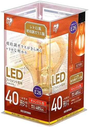 アイリスオーヤマ(IRIS OHYAMA) (節電対策) アイリスオーヤマ LED電球 フィラメント 口金直径26mm 40W形相当 キャンドル色 全配光タイプ レトロ風琥珀調ガラス製 LDA4C-G-FK