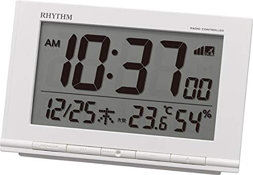 リズム(RHYTHM) 目覚まし時計 電波時計 温度計・湿度計付き フィットウェーブD193 白 9.3×14.5×4.1cm 8RZ193SR03