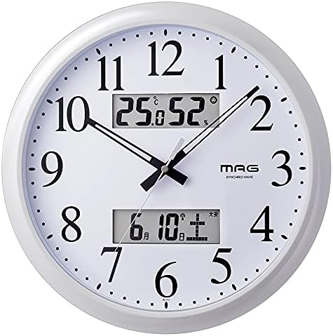 MAG(マグ) 掛け時計 電波時計 アナログ ダブルリンク 環境目安表示機能付き 温度 湿度 日付 曜日表示 ホワイト W-711WH