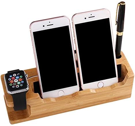 充電スタンド 竹製 スマホスタンド 木 充電 タブレットスタンド 卓上 Apple Watch スタンド 3 IN 1 多機能 充電スタンド 名刺収納 ペン立て iPhones/iPad/Nexus/Galaxy/タブレットPC スマートフォンなど充電対