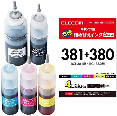 エレコム 詰め替え インク Canon キャノン BCI-380+381対応 5色セット(4回分) THC-381380SET4 (お探しNo:C133) THC-381380SET4